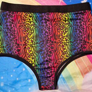 CLUB EXX Dolls Kill Glamazon Rainbow Cheetah High Waist Shorts Small NEW NWT